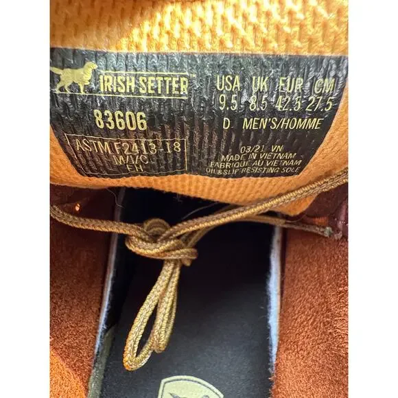 Irish Setter Work Boots Ashby 6 in Men's 9.5 D EH Alum Toe WP Leather 83606